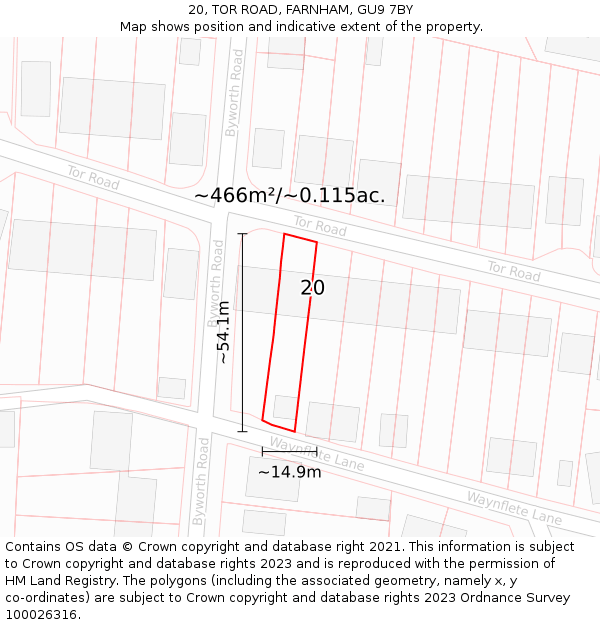 20, TOR ROAD, FARNHAM, GU9 7BY: Plot and title map
