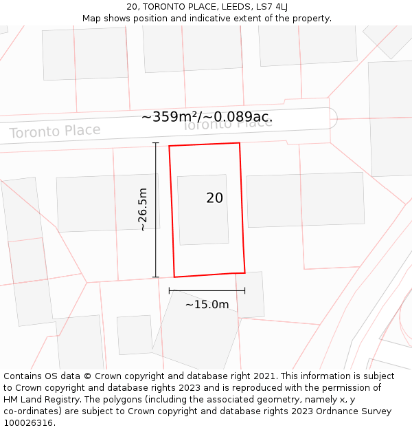 20, TORONTO PLACE, LEEDS, LS7 4LJ: Plot and title map
