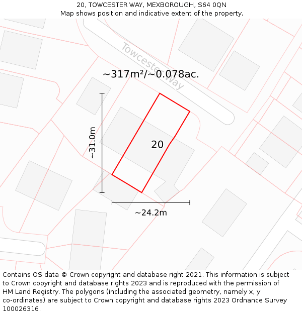 20, TOWCESTER WAY, MEXBOROUGH, S64 0QN: Plot and title map