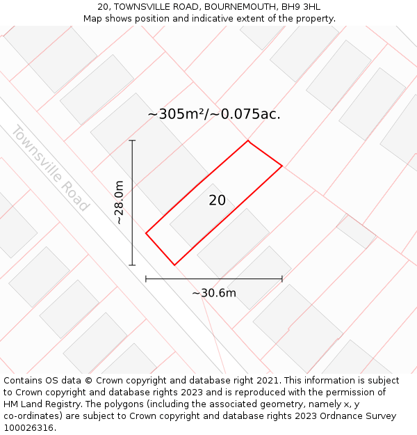20, TOWNSVILLE ROAD, BOURNEMOUTH, BH9 3HL: Plot and title map