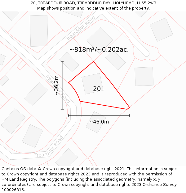 20, TREARDDUR ROAD, TREARDDUR BAY, HOLYHEAD, LL65 2WB: Plot and title map