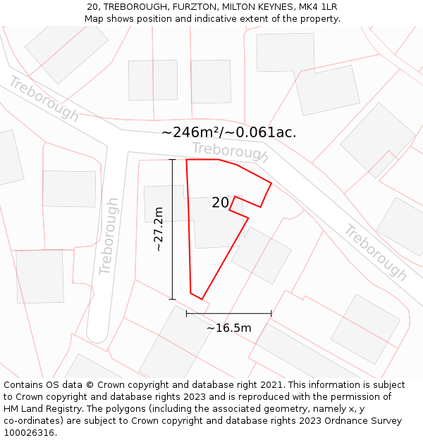 20, TREBOROUGH, FURZTON, MILTON KEYNES, MK4 1LR: Plot and title map