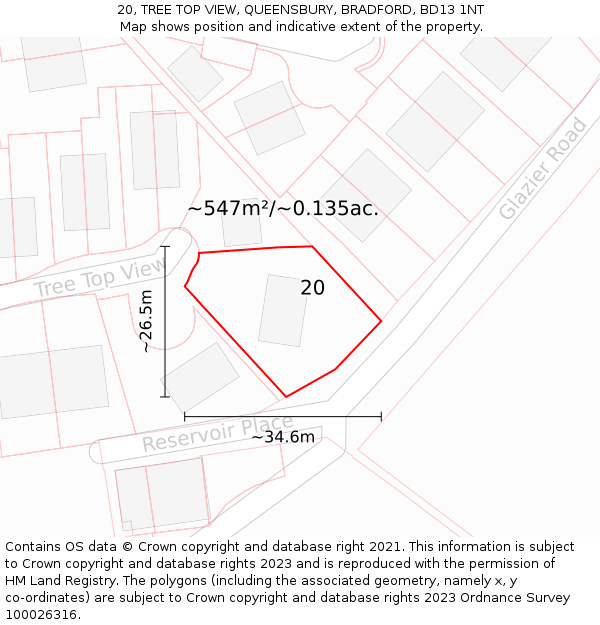 20, TREE TOP VIEW, QUEENSBURY, BRADFORD, BD13 1NT: Plot and title map