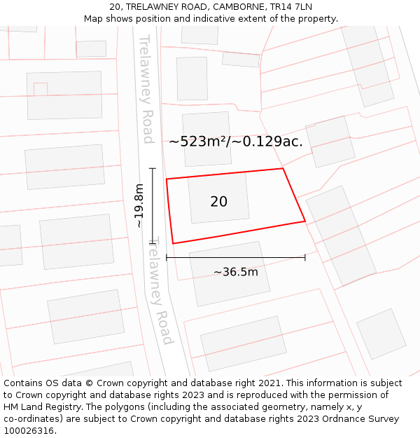 20, TRELAWNEY ROAD, CAMBORNE, TR14 7LN: Plot and title map