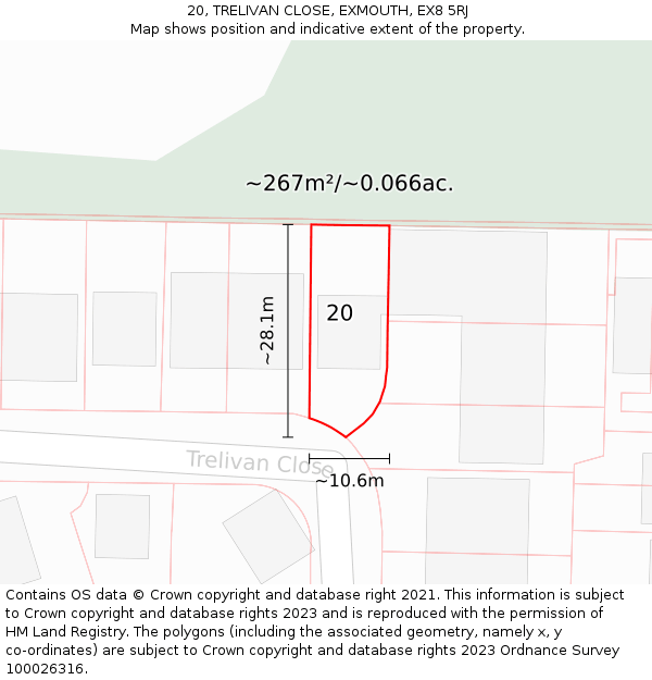20, TRELIVAN CLOSE, EXMOUTH, EX8 5RJ: Plot and title map