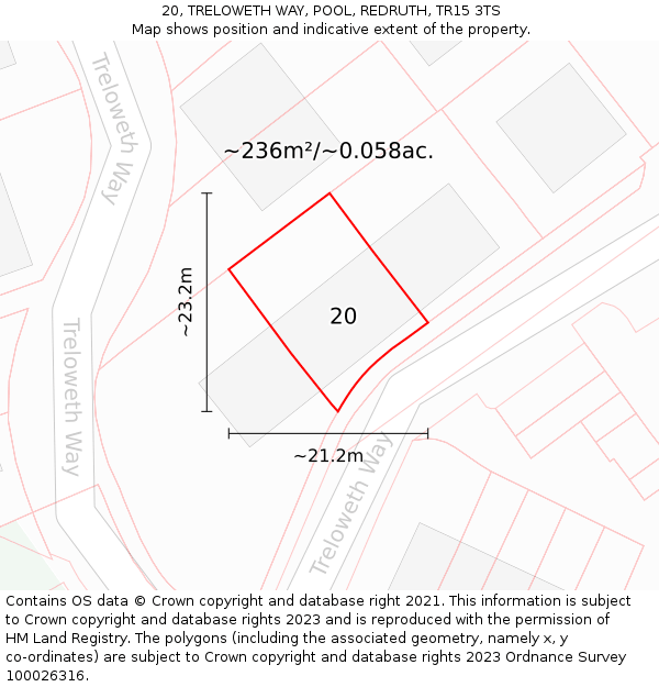 20, TRELOWETH WAY, POOL, REDRUTH, TR15 3TS: Plot and title map