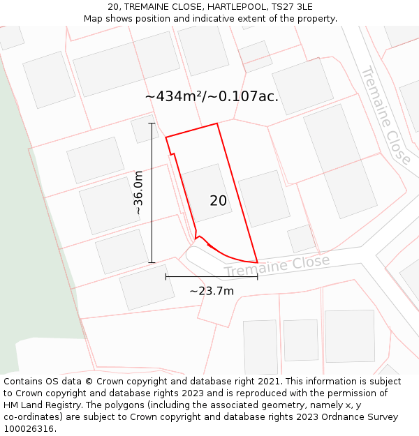 20, TREMAINE CLOSE, HARTLEPOOL, TS27 3LE: Plot and title map