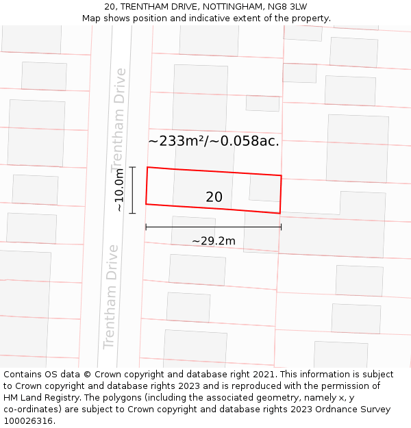 20, TRENTHAM DRIVE, NOTTINGHAM, NG8 3LW: Plot and title map