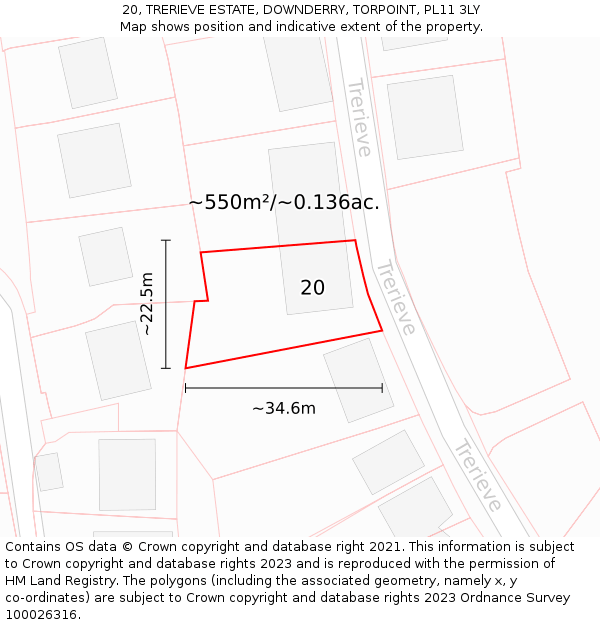 20, TRERIEVE ESTATE, DOWNDERRY, TORPOINT, PL11 3LY: Plot and title map