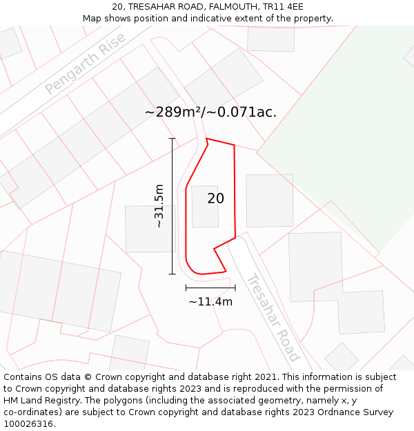 20, TRESAHAR ROAD, FALMOUTH, TR11 4EE: Plot and title map