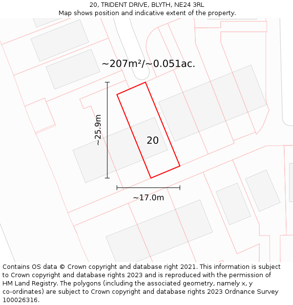 20, TRIDENT DRIVE, BLYTH, NE24 3RL: Plot and title map
