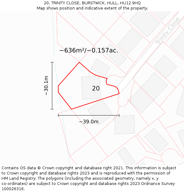 20, TRINITY CLOSE, BURSTWICK, HULL, HU12 9HQ: Plot and title map