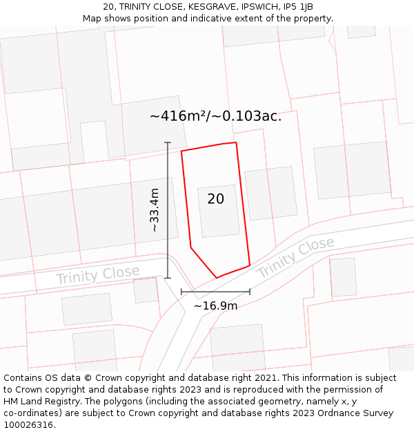 20, TRINITY CLOSE, KESGRAVE, IPSWICH, IP5 1JB: Plot and title map