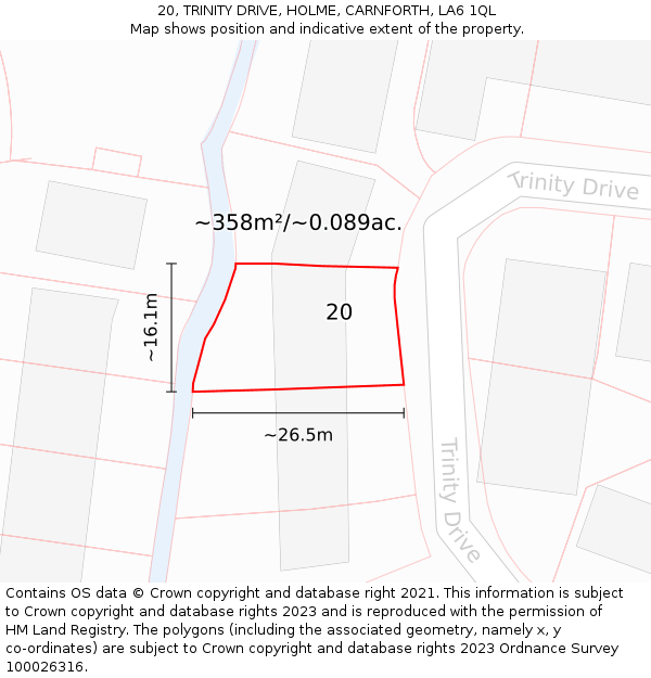 20, TRINITY DRIVE, HOLME, CARNFORTH, LA6 1QL: Plot and title map