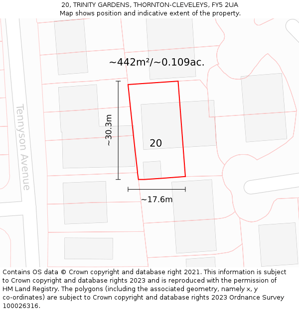 20, TRINITY GARDENS, THORNTON-CLEVELEYS, FY5 2UA: Plot and title map