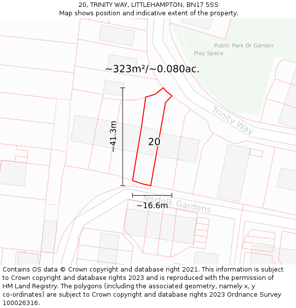 20, TRINITY WAY, LITTLEHAMPTON, BN17 5SS: Plot and title map