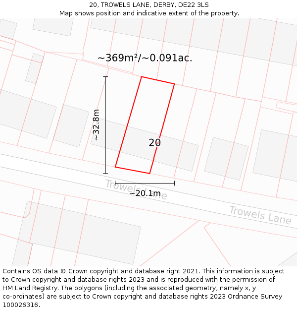 20, TROWELS LANE, DERBY, DE22 3LS: Plot and title map