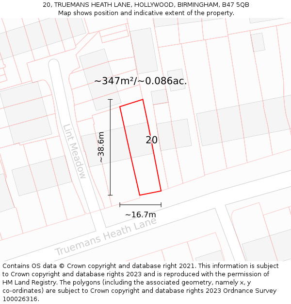 20, TRUEMANS HEATH LANE, HOLLYWOOD, BIRMINGHAM, B47 5QB: Plot and title map
