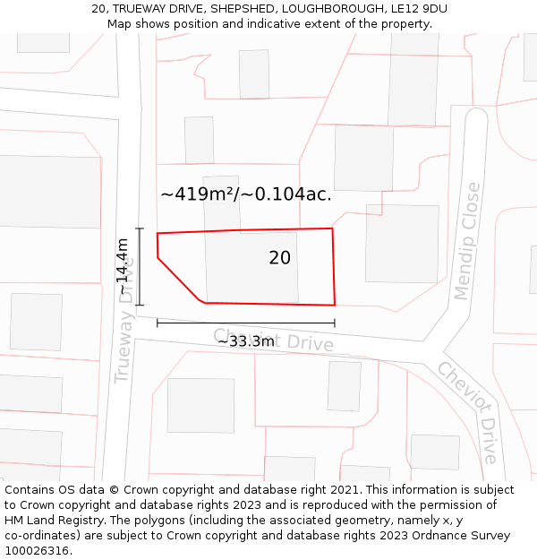 20, TRUEWAY DRIVE, SHEPSHED, LOUGHBOROUGH, LE12 9DU: Plot and title map