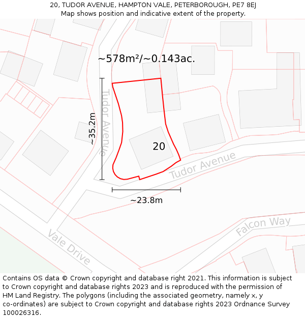 20, TUDOR AVENUE, HAMPTON VALE, PETERBOROUGH, PE7 8EJ: Plot and title map