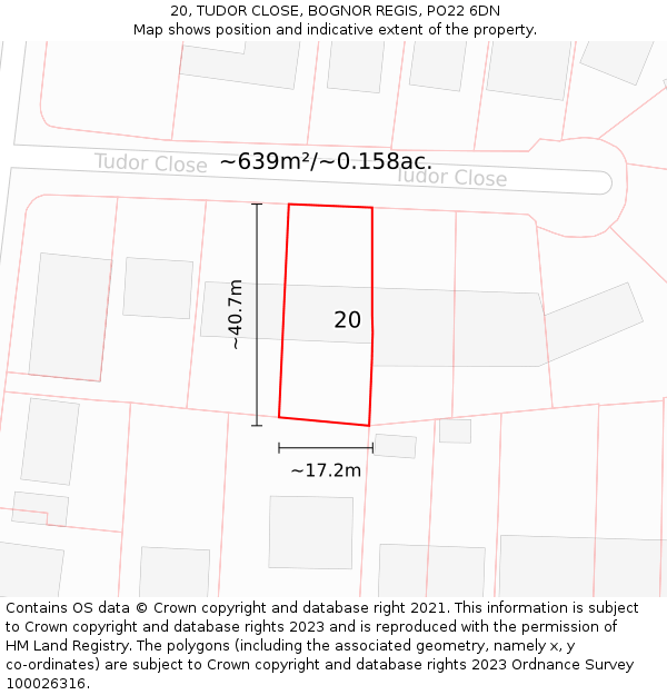 20, TUDOR CLOSE, BOGNOR REGIS, PO22 6DN: Plot and title map
