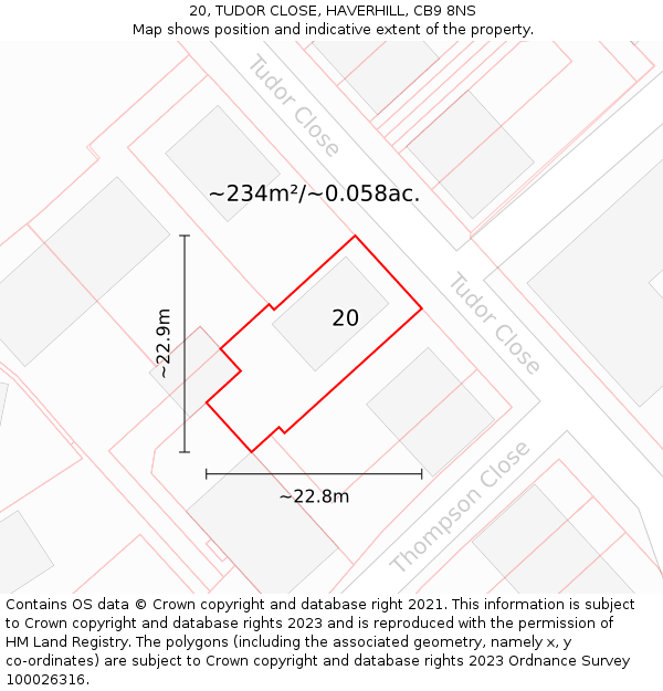 20, TUDOR CLOSE, HAVERHILL, CB9 8NS: Plot and title map