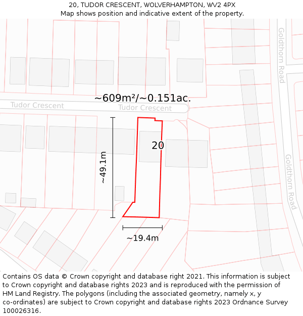 20, TUDOR CRESCENT, WOLVERHAMPTON, WV2 4PX: Plot and title map