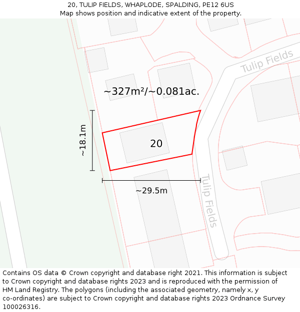 20, TULIP FIELDS, WHAPLODE, SPALDING, PE12 6US: Plot and title map