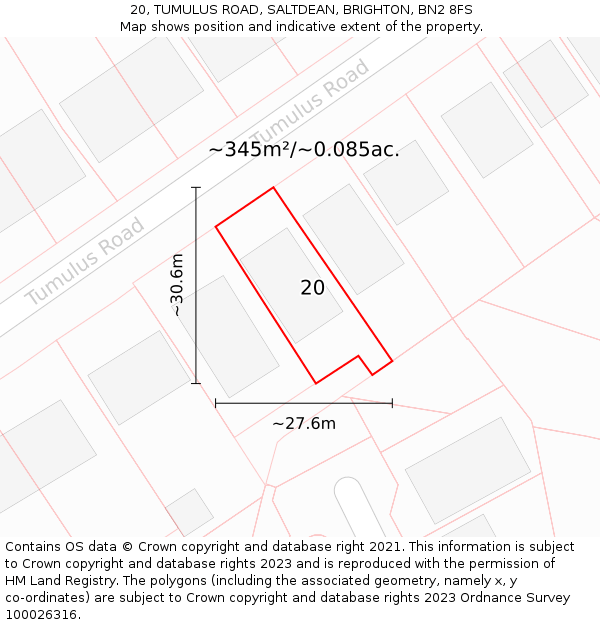 20, TUMULUS ROAD, SALTDEAN, BRIGHTON, BN2 8FS: Plot and title map