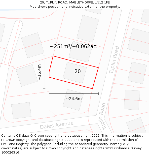 20, TUPLIN ROAD, MABLETHORPE, LN12 1FE: Plot and title map