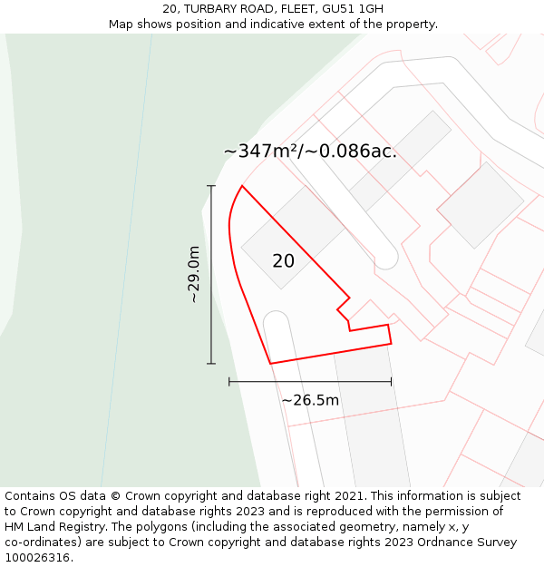 20, TURBARY ROAD, FLEET, GU51 1GH: Plot and title map