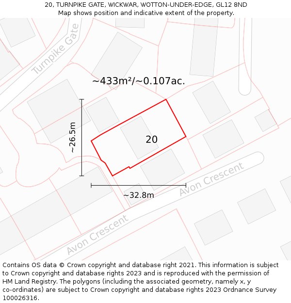 20, TURNPIKE GATE, WICKWAR, WOTTON-UNDER-EDGE, GL12 8ND: Plot and title map