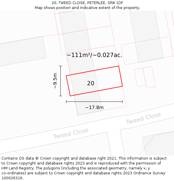 20, TWEED CLOSE, PETERLEE, SR8 1DF: Plot and title map
