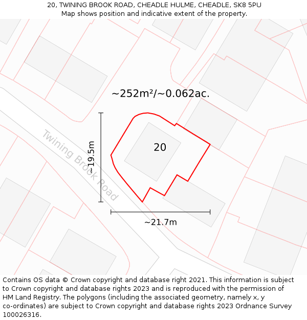 20, TWINING BROOK ROAD, CHEADLE HULME, CHEADLE, SK8 5PU: Plot and title map