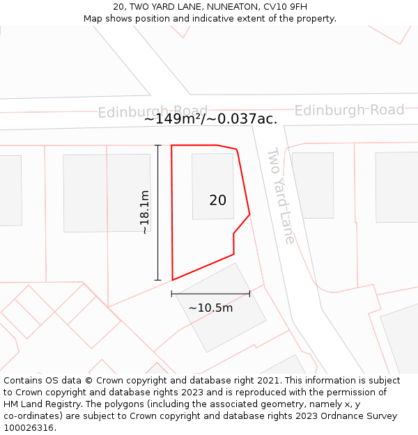 20, TWO YARD LANE, NUNEATON, CV10 9FH: Plot and title map