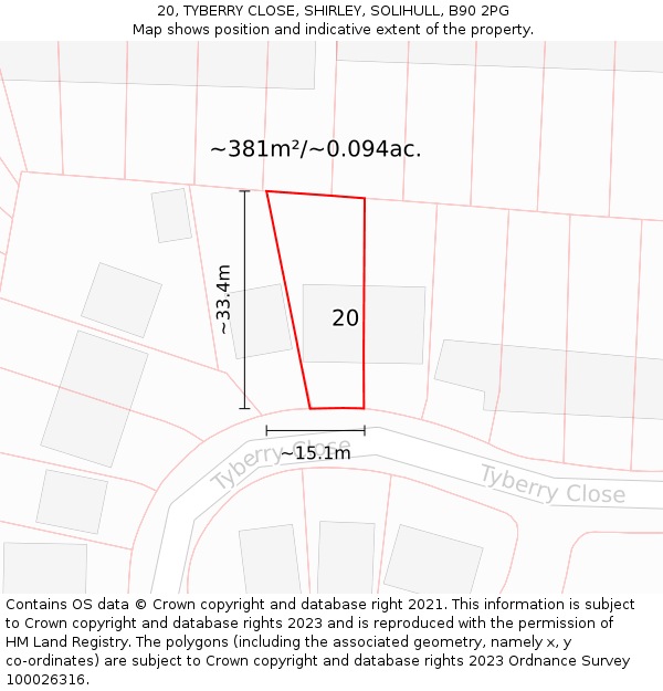 20, TYBERRY CLOSE, SHIRLEY, SOLIHULL, B90 2PG: Plot and title map