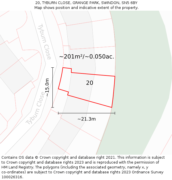 20, TYBURN CLOSE, GRANGE PARK, SWINDON, SN5 6BY: Plot and title map