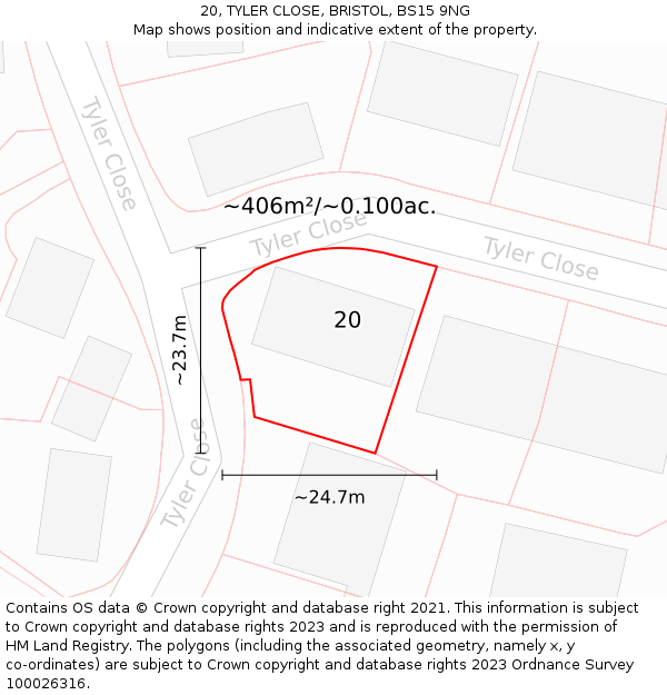 20, TYLER CLOSE, BRISTOL, BS15 9NG: Plot and title map
