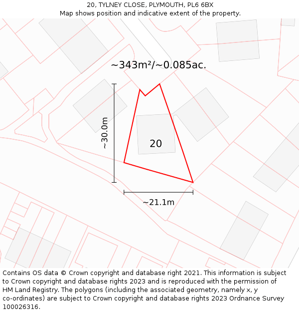 20, TYLNEY CLOSE, PLYMOUTH, PL6 6BX: Plot and title map