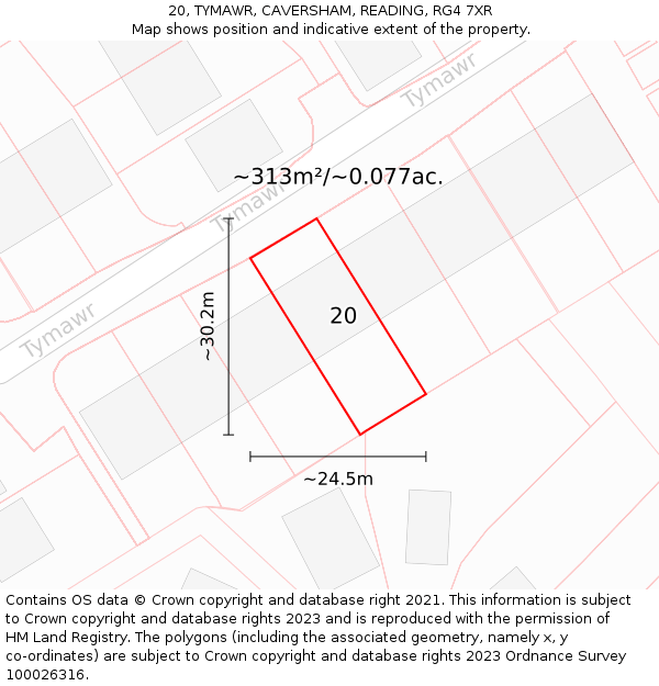 20, TYMAWR, CAVERSHAM, READING, RG4 7XR: Plot and title map