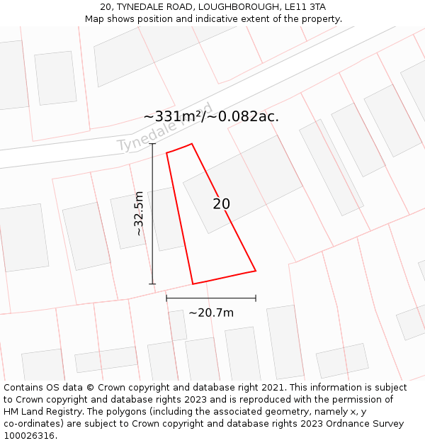 20, TYNEDALE ROAD, LOUGHBOROUGH, LE11 3TA: Plot and title map