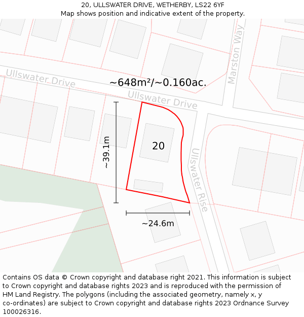 20, ULLSWATER DRIVE, WETHERBY, LS22 6YF: Plot and title map