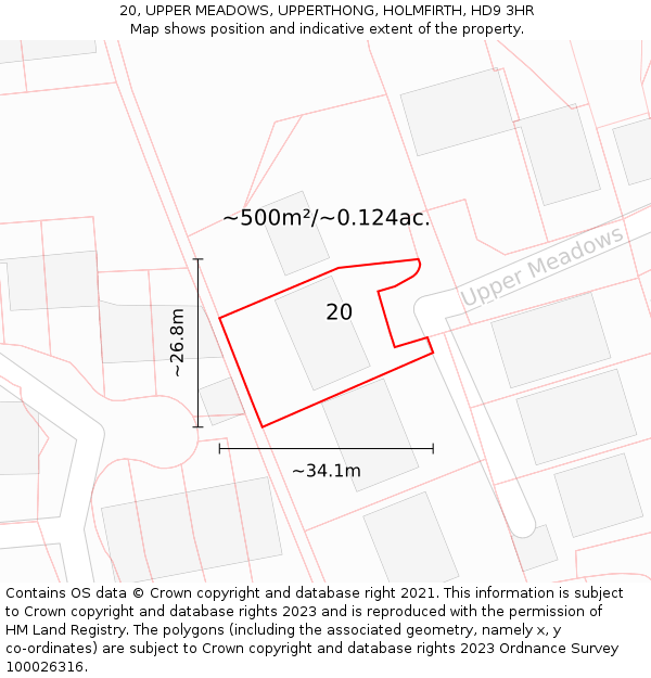 20, UPPER MEADOWS, UPPERTHONG, HOLMFIRTH, HD9 3HR: Plot and title map