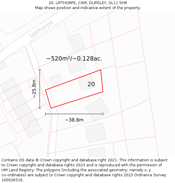 20, UPTHORPE, CAM, DURSLEY, GL11 5HR: Plot and title map