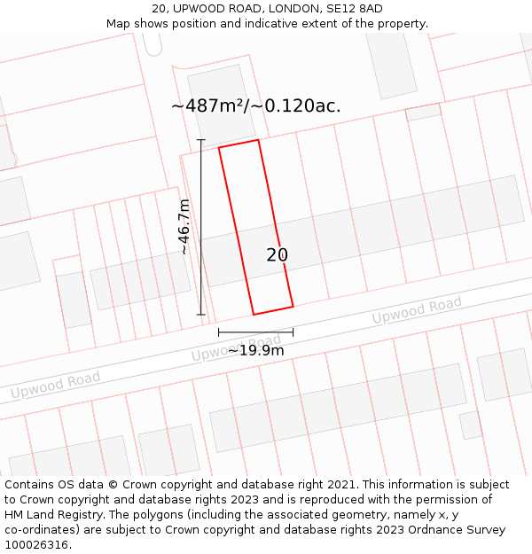 20, UPWOOD ROAD, LONDON, SE12 8AD: Plot and title map