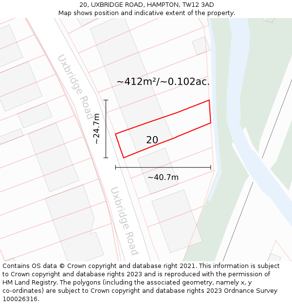 20, UXBRIDGE ROAD, HAMPTON, TW12 3AD: Plot and title map