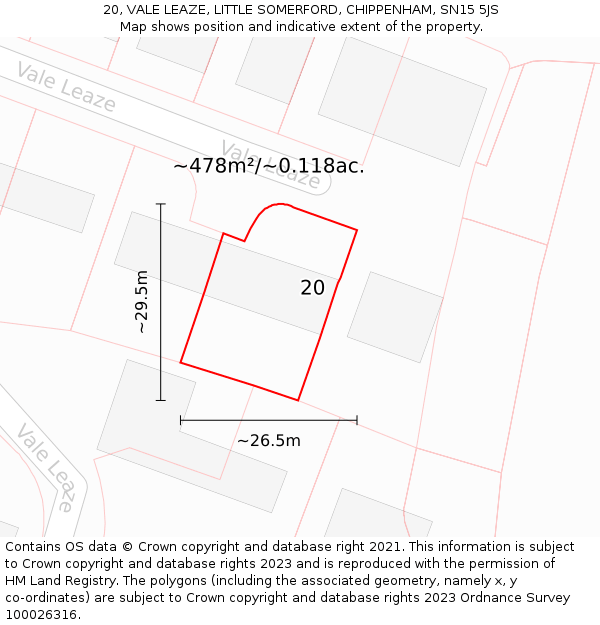 20, VALE LEAZE, LITTLE SOMERFORD, CHIPPENHAM, SN15 5JS: Plot and title map