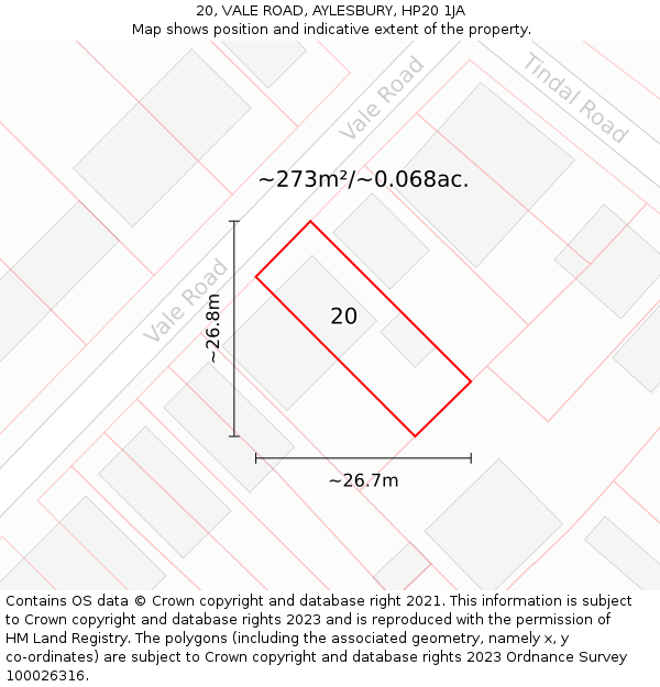20, VALE ROAD, AYLESBURY, HP20 1JA: Plot and title map