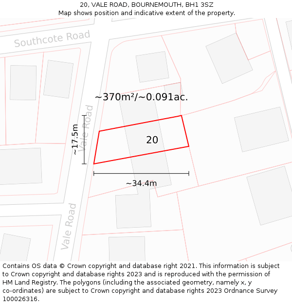 20, VALE ROAD, BOURNEMOUTH, BH1 3SZ: Plot and title map