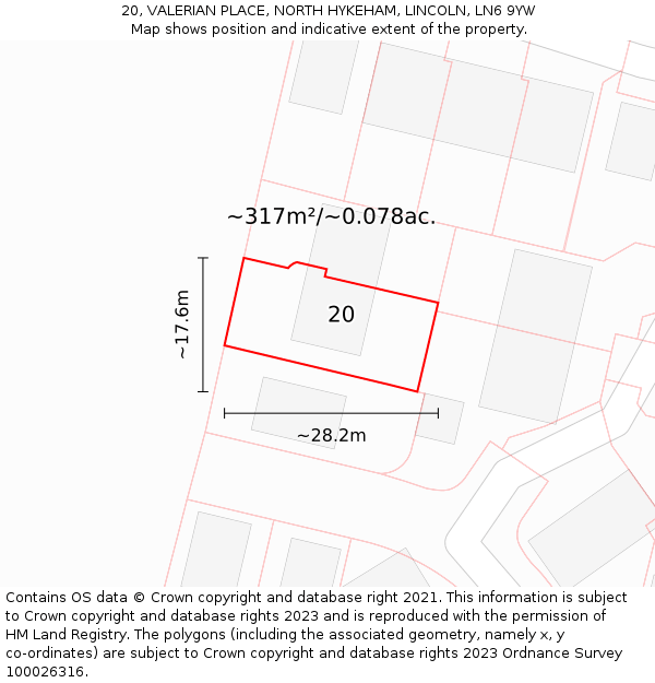 20, VALERIAN PLACE, NORTH HYKEHAM, LINCOLN, LN6 9YW: Plot and title map